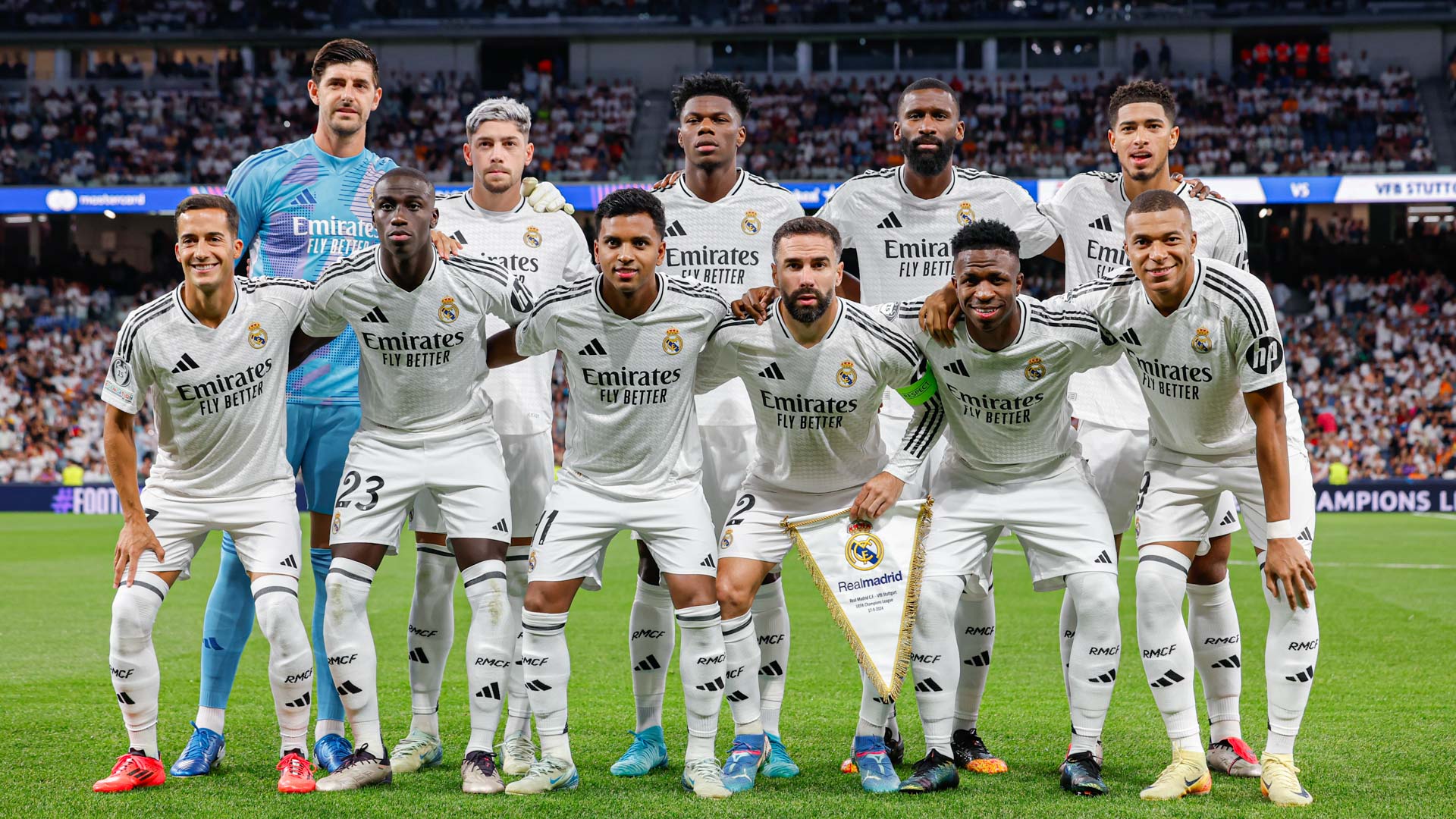 Real Madrid players before a Champions League match